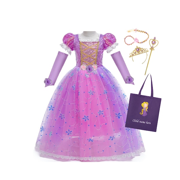 Rapunzel Deluxe dress, Rapunzel dress up, Tangled dress, Rapunzel birthday Dress + Accessories + tote bag, PERSONALIZED GIFT Gift for girls