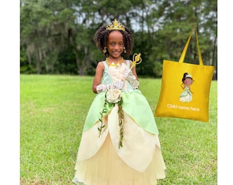 Tiana dress & accessories, Tiana dress, Princess and The Frog, Princess Tiana costume, Princess Tiana  PERSONALIZED GIFT SET Gift for girls