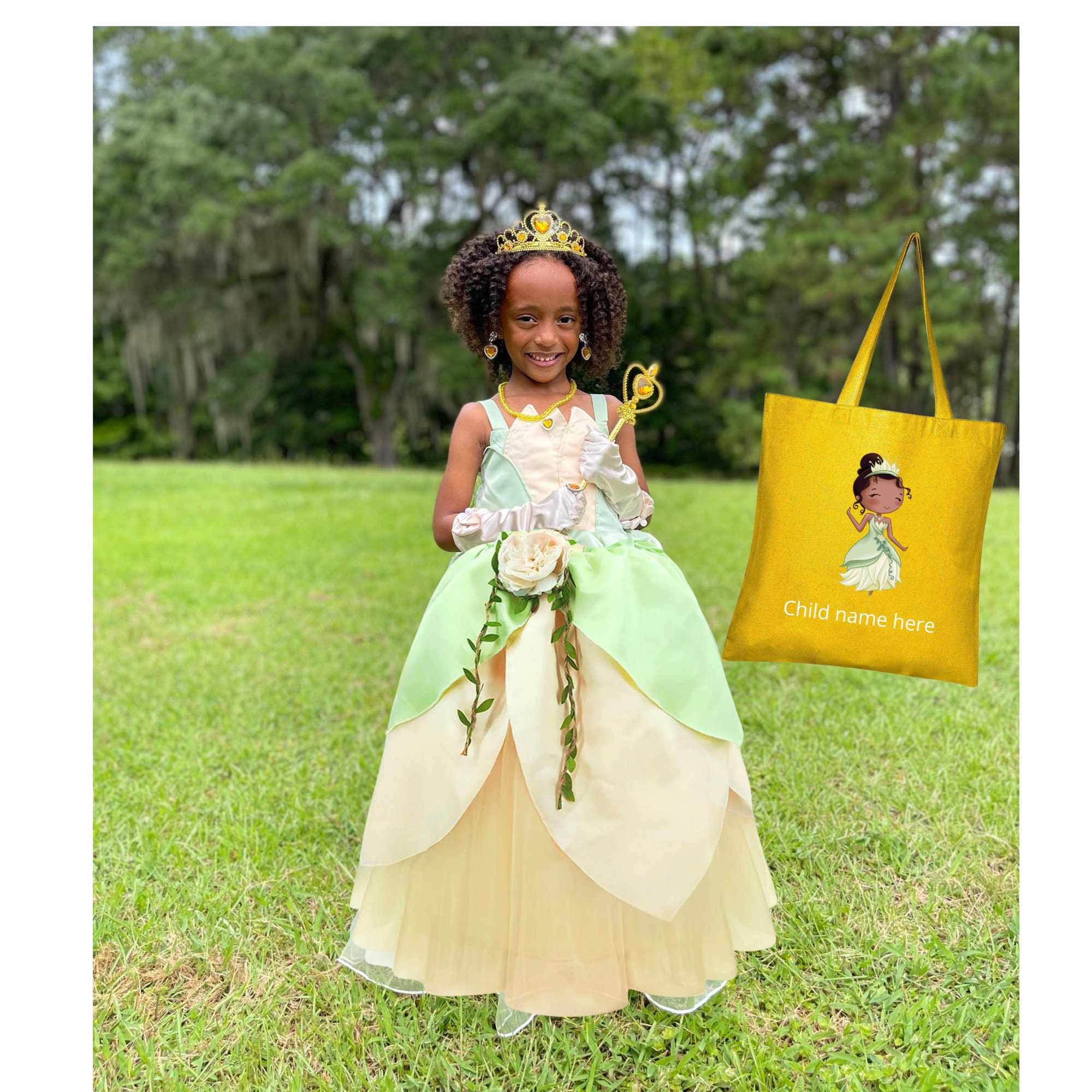 Women Princess Tiana Yellow Waitress Dress Cosplay Costume Outfit with  Petticoat