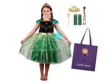 Anna dress, Frozen Anna costume, Frozen birthday dress, Frozen Anna Dress + Accessories + tote bag, PERSONALIZED GIFT SET , Gift for girls