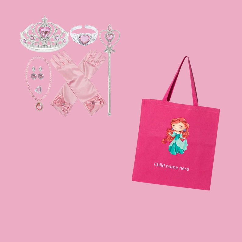 Ariel Pink dress, Little Mermaid dress, Ariel birthday dress accessories tote bag, PERSONALIZED GIFT SET , Gift for girls image 3