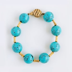 CINER Faux Turquoise Bead and 18K Gold Plated Vintage Bracelet Handcrafted in NYC image 1