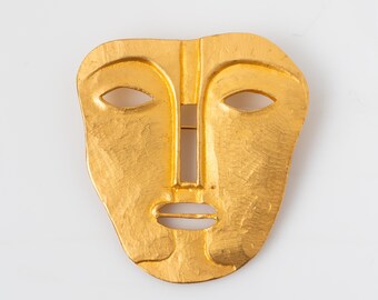 Vintage Designer Maxine Denker Gold Mask Brooch - Etsy Maxine Denker Artisan Gold Face Brooch, 1930’s main image 0