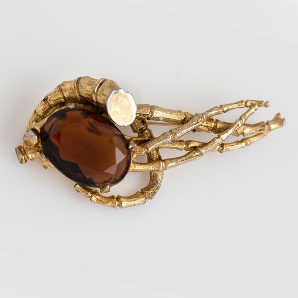 PAULINE RADER 1970s Bamboo Brooch With Smokey Topaz Stone