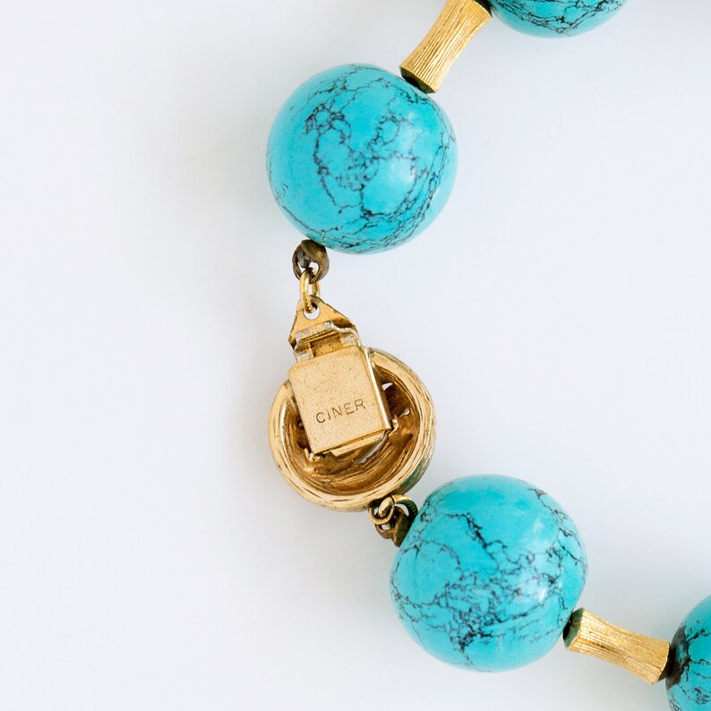 CINER Faux Turquoise Bead and 18K Gold Plated Vintage Bracelet Handcrafted in NYC image 3