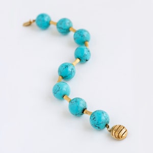 CINER Faux Turquoise Bead and 18K Gold Plated Vintage Bracelet Handcrafted in NYC image 2