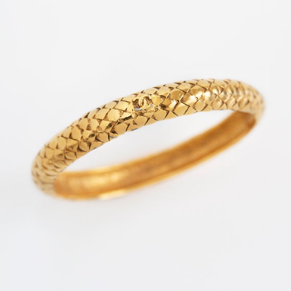 CHANEL 14K Gold Plated Basketweave/Quilted Bangle Made in France