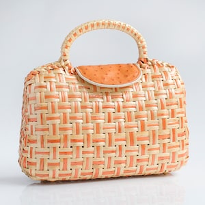 CAPAF Orange and Tan Hard Shell Weaved Purse Hand Made in Italy with Orange Ostrich Print Genuine Leather Closure in MINT condition