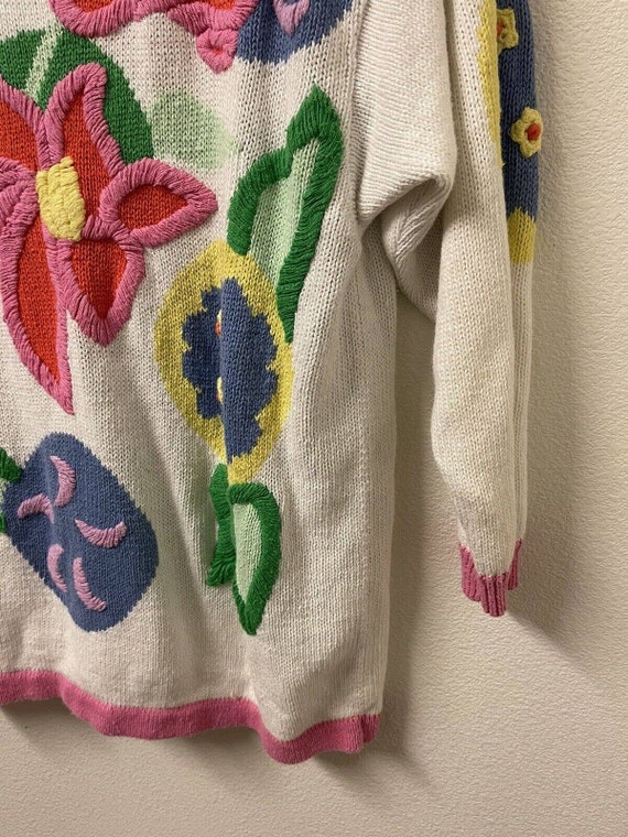 Vintage 80s Carducci Chunky Flower Knit Sweater W… - image 5