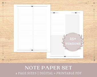 Minimalist Note Paper Printable | digital notebook | checklist templates | lined pages |  A5, A4, half letter, letter | instant download