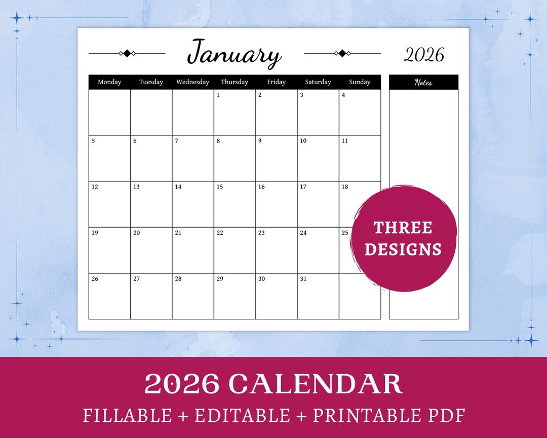 Printable 2026 Calendar With Notes | Minimalist Fillable Printable ...