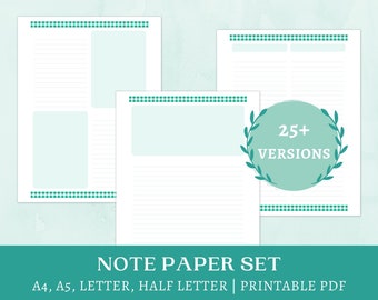 Printable Teal Note Paper | study notes | checklist template | blank lined pages | A5, A4, half letter, letter | instant download