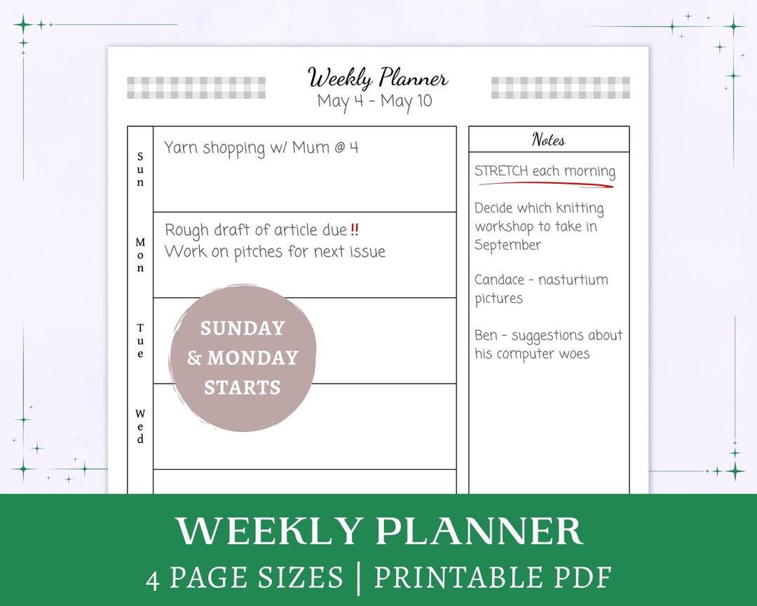 Printable Weekly Planner Template, Undated Pdf Planner Pages With Space ...