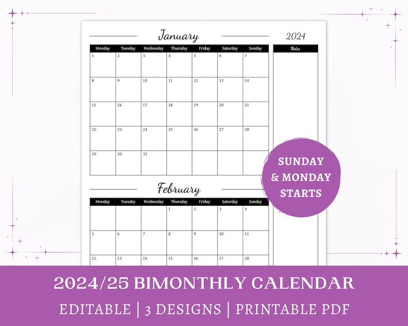 Editable 2025 Bimonthly Calendar 2025 2025 Printable Office Calendar