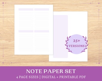 Printable Purple Stationery | digital notebook templates | lined pastel paper | study notes | A5, A4, half letter, letter | instant download