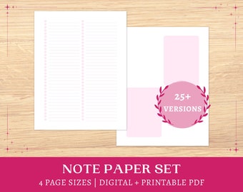 Printable Pink Stationery | checklist templates | lined pastel paper | digital notebook | A5, A4, half letter, letter | instant download