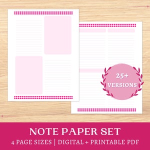 Printable Pink Gingham Note Paper blank pages checklist templates digital study notes A5, A4, half letter, letter instant download image 1