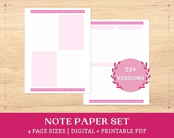 Printable Pink Gingham Note Paper | blank pages | checklist templates | digital study notes | A5, A4, half letter, letter | instant download