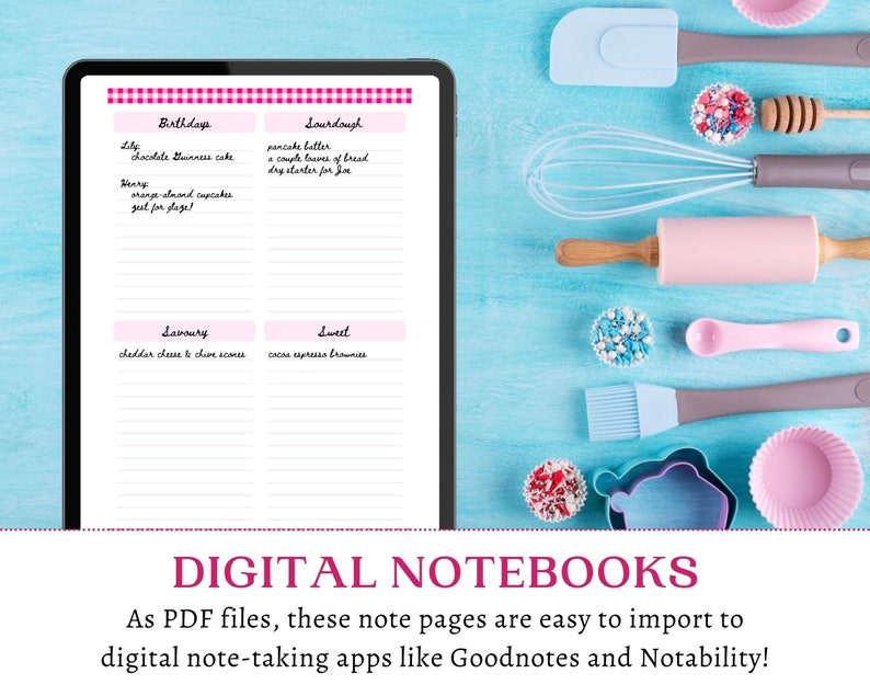 Printable Pink Gingham Note Paper blank pages checklist templates digital study notes A5, A4, half letter, letter instant download image 2