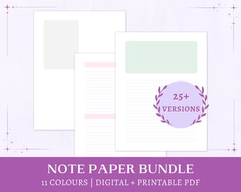 Printable Blank Note Paper Bundle | digital notebook | pastel planner inserts | study notes | A5, A4, half letter, letter | instant download