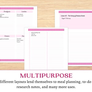 Printable Pink Gingham Note Paper blank pages checklist templates digital study notes A5, A4, half letter, letter instant download image 3