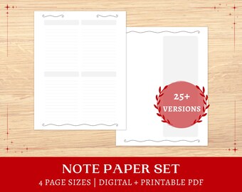 Printable Note Paper | minimalist digital notebook | checklist templates | lined pages |  A5, A4, half letter, letter | instant download
