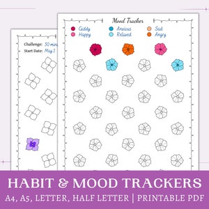 Printable Floral Mood & Habit Trackers monthly progress image 1