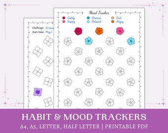 Printable Floral Mood & Habit Trackers | monthly progress tracker | A4 A5 Letter Half Letter | colouring habit tracker | instant download