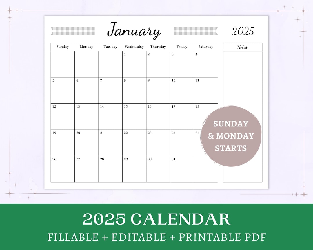 Printable 2025 Calendar With Grey Gingham | 2025 Printable Editable ...