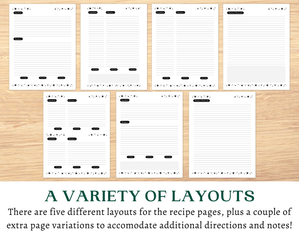 Editable Recipe Sheet Printables Letter, A4 Holiday Baking Recipe Layouts Cooking Binder Recipe ...