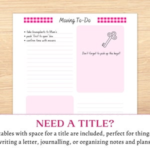 Printable Pink Gingham Note Paper blank pages checklist templates digital study notes A5, A4, half letter, letter instant download image 4