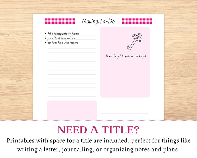 Printable Pink Gingham Note Paper blank pages checklist templates digital study notes A5, A4, half letter, letter instant download image 4