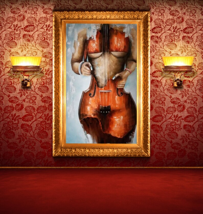 Erotic Art On Canvas Woman Violin Nude Girl Oilpainting Etsy Hong Kong