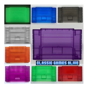 SNES レプリカゲームケースカートリッジシェル - 透明クリア、アトミックパープル、スモーキー、さまざまな色 最高品質 - スーパーニンテンドー