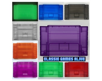 Reproduction SNES - Étui à cartouches pour jeu - Transparent transparent, violet atomique, fumé, différentes couleurs, qualité supérieure - Super Nintendo