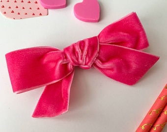 Bright Pink Velvet Valentines Hair Bow, Valentines Day Hair bow, Valentines, Baby Headband, Kid Gift, Hair Clip, Hair Accessories, For Girls