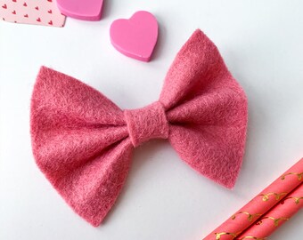 Rose Pink Valentine Hair Bow, Felt, Valentines Day Hairbows, Valentine, Hairbow, Headband, Hair Clip, Hair Accessories, For Girls, For Baby