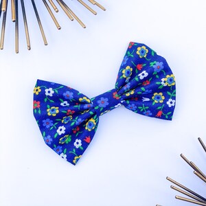 4 inch Blue Floral Baby Hair Bow for Girls, Hair Accessories for Babies, Baby Hair Clip, Baby Bow, Large Hair bow for Girls, Headband