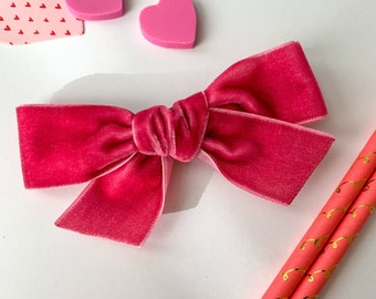 Dark Pink Velvet Valentines Hair Bow, Valentines Day Baby Hairbow, Valentine, Headband, Kids Gift, Hair Clip, Hair Accessories, For Girls