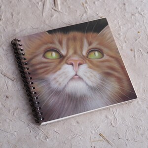 Adorable ginger cat A5 square (150 x 150mm) wiro-bound lined 50 page notebook from original pastel drawing on front