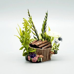 Handmade Fairy Garden Logs in Bucket: Miniature Landscape Display