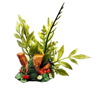 Hand Sculpted Fairy Garden Tree Stump: Miniature Strawberries & Butterfly