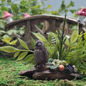 Sleeping Owl Miniature: Aave Fairy Garden Resin Animal