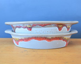 Laurentian Pottery Casserole Dishes | Set of Two Lava Glaze Serving Dishes | Made in Canada | Housewarming Present Gift for Him Her Retro
