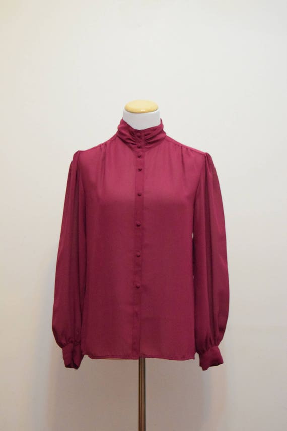 Sheer Secretary Style Blouse | Burgundy Rose High
