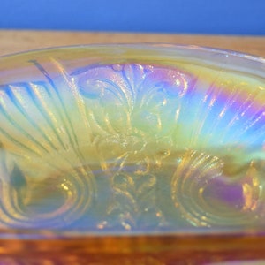 Amber Candy Bowl Slag Carnival Glass Rainbow Divided Serving Dish Collectible Keepsake Mothers Day Gift Present for Him Her Retro image 6