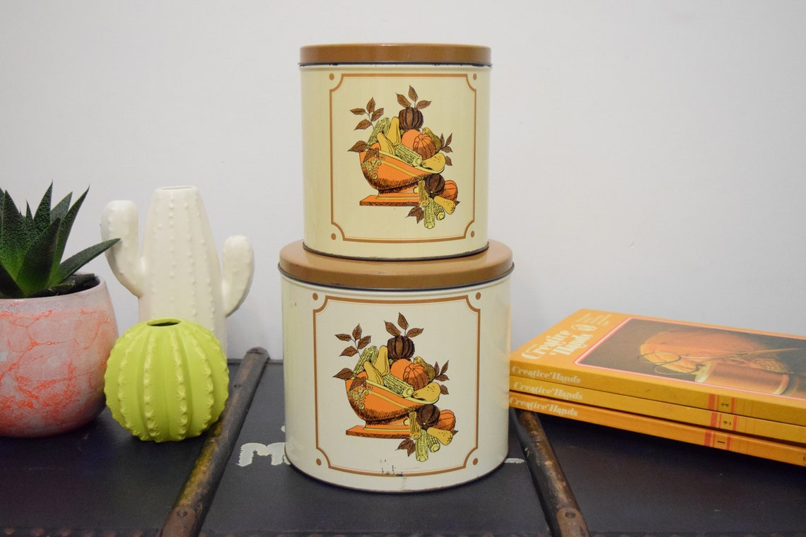 Vintage Storage Tins Pair of Kitchen Storage Bins Set of Etsy