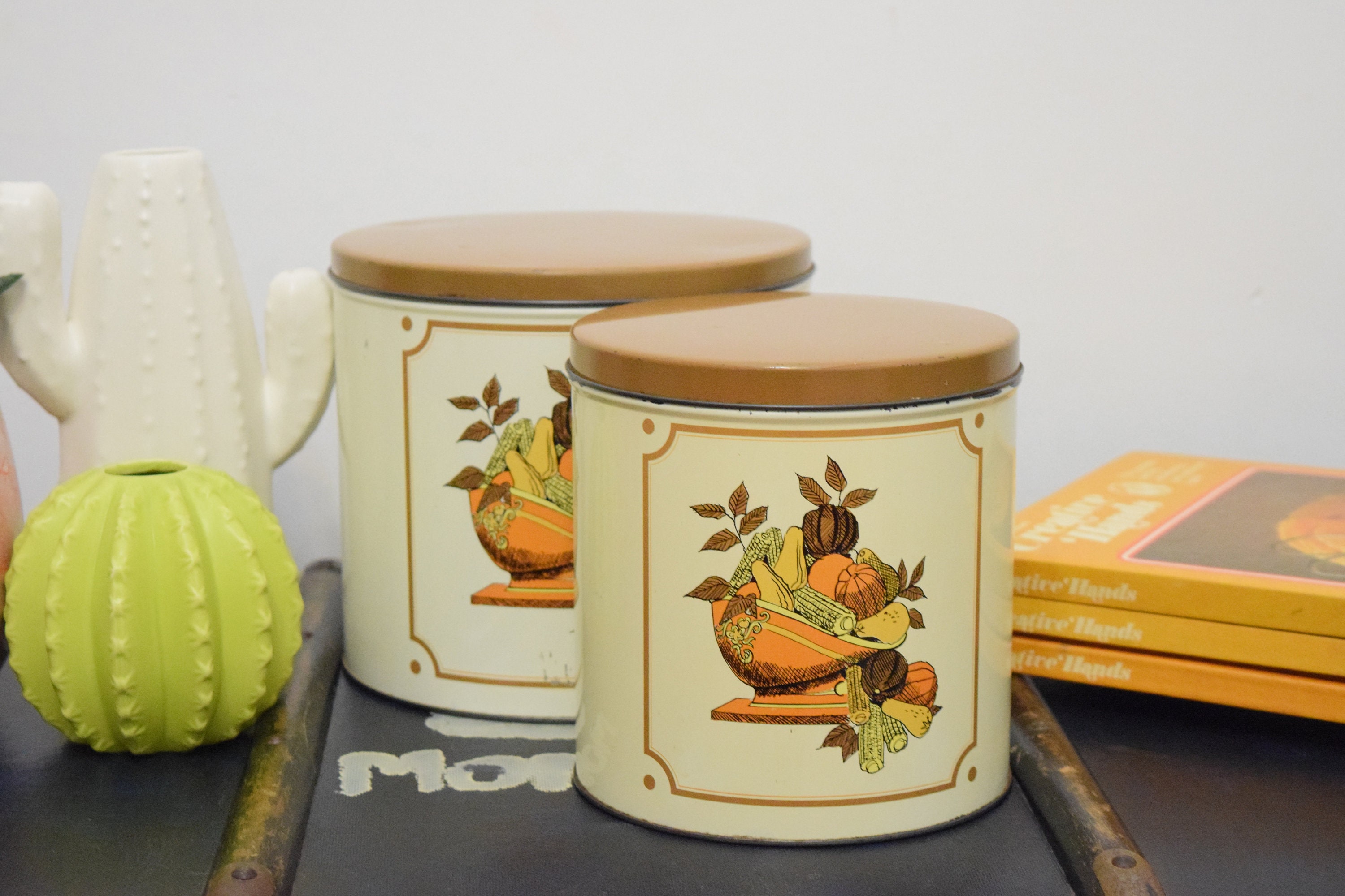 Vintage Storage Tins Pair of Kitchen Storage Bins Set of Etsy