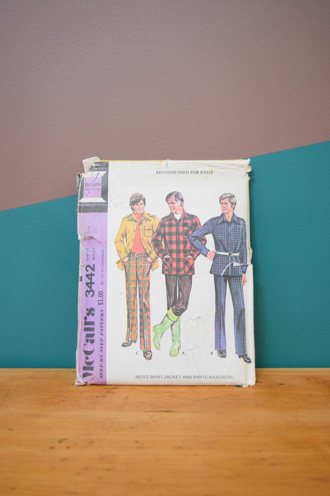 4342 Pattern Vintage Sewing Pattern | Mccalls 3442 | Mens Shirt Jacket Pants ...