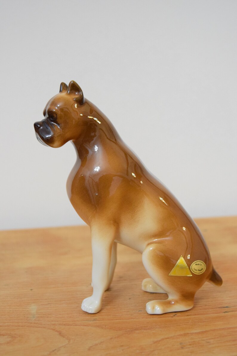 Christmas Collectible Keepsake Mid Century Royal Dux Boxer Figurine Czech Republic Porcelain Dog Statue Animal Pet Lover Present Gift